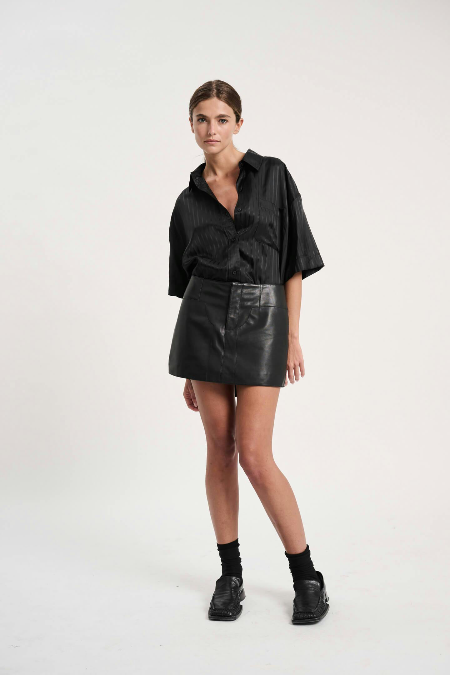 Cubist Skirt - Leather Neuw mini black womens-skirts 