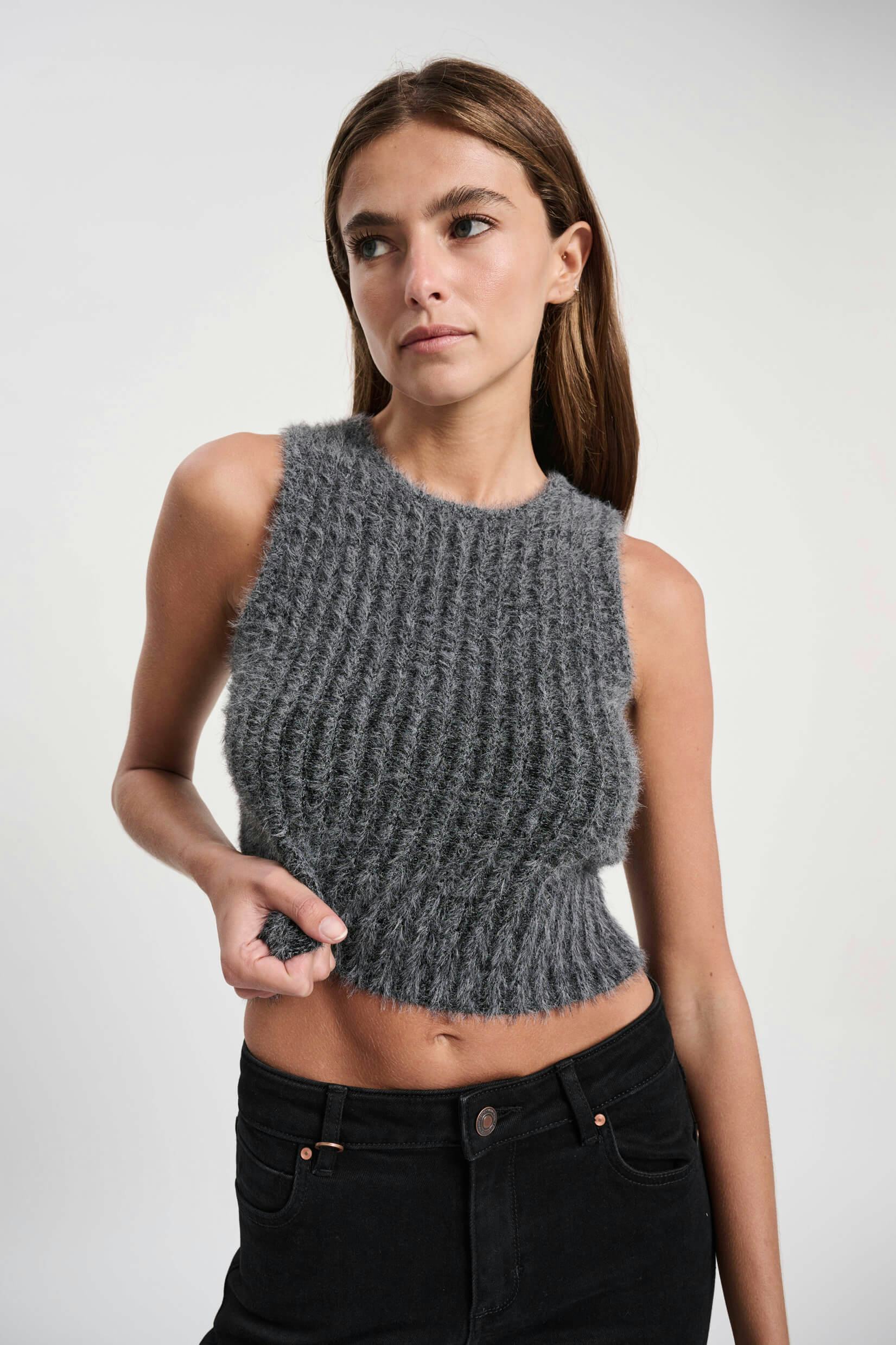 Kate Knit Top - Grey Marle Neuw straight grey womens-blouse 