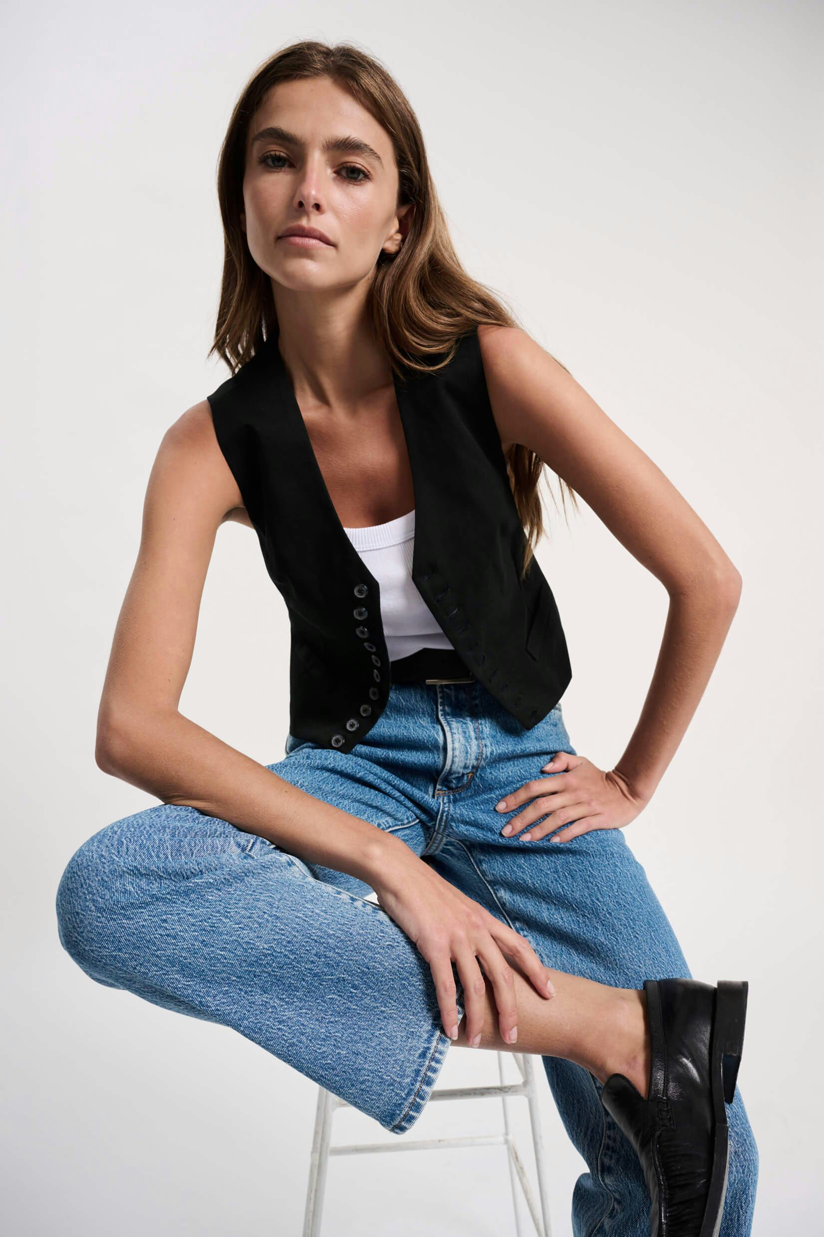 Atelier Vest - Black Neuw straight black womens-blouse 